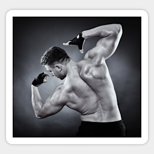 Athletic man doing bodybuilding moves Sticker